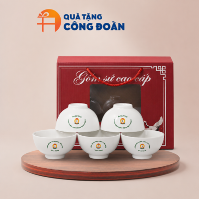 Bộ 6 bát cơm sứ trắng in logo Công đoàn BC-04