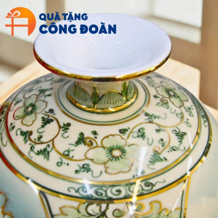 Bình hút lộc họa tiết sen xanh in logo quà tặng công đoàn BHL-04 - Hình ảnh 6