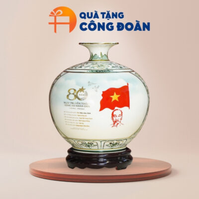 Bình hút lộc họa tiết sen xanh in logo quà tặng công đoàn BHL-04