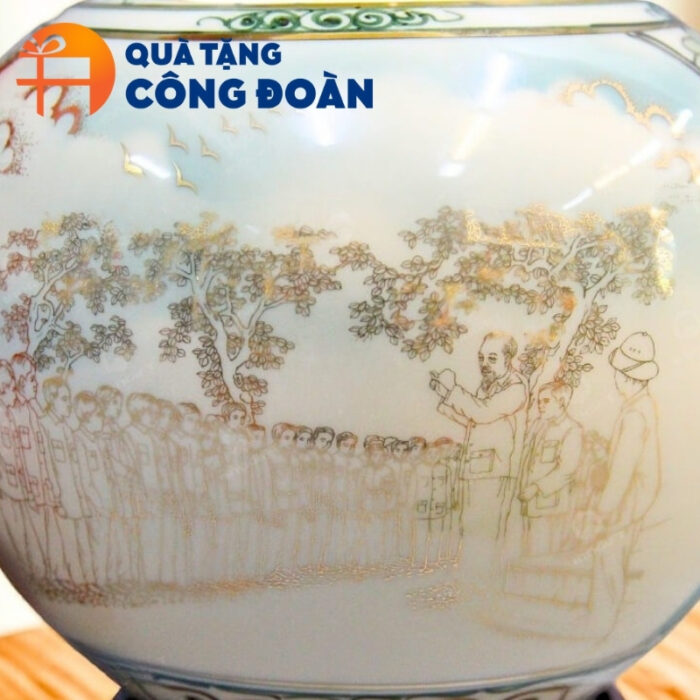 Bình hút lộc họa tiết sen xanh in logo quà tặng công đoàn BHL-04 - Hình ảnh 5