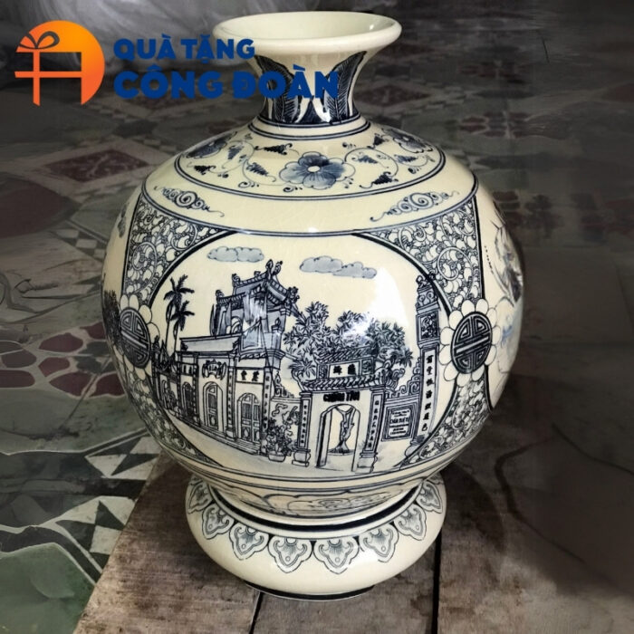 Bình hút lộc men rạn hanh vàng họa tiết tứ cảnh in logo quà tặng công đoàn BHL-08 - Hình ảnh 2
