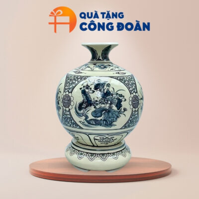 Bình hút lộc men rạn hanh vàng họa tiết tứ cảnh in logo quà tặng công đoàn BHL-08