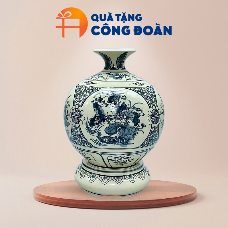 Bình hút lộc men rạn hanh vàng họa tiết tứ cảnh in logo quà tặng công đoàn BHL-08