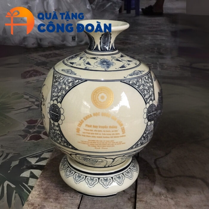 Bình hút lộc men rạn hanh vàng họa tiết tứ cảnh in logo quà tặng công đoàn BHL-08 - Hình ảnh 5