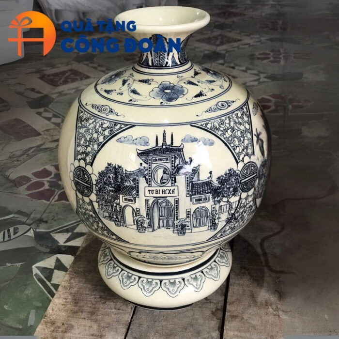 Bình hút lộc men rạn hanh vàng họa tiết tứ cảnh in logo quà tặng công đoàn BHL-08 - Hình ảnh 3