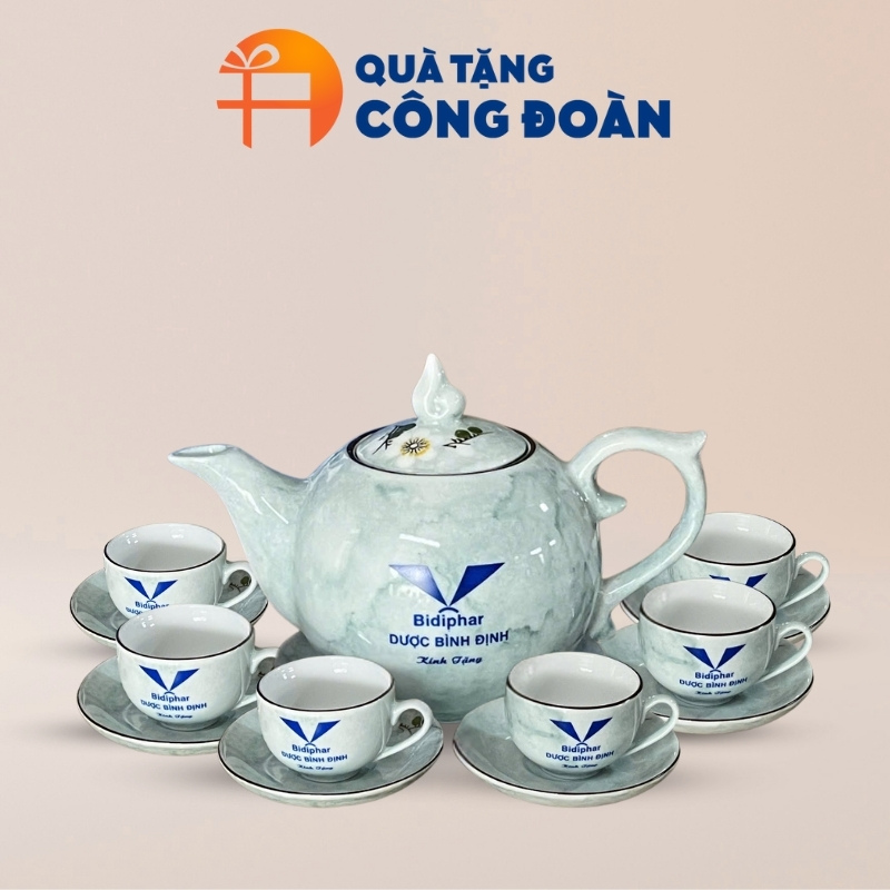 Bộ ấm chén dáng bưởi lửa in logo quà tặng công đoàn AC-07