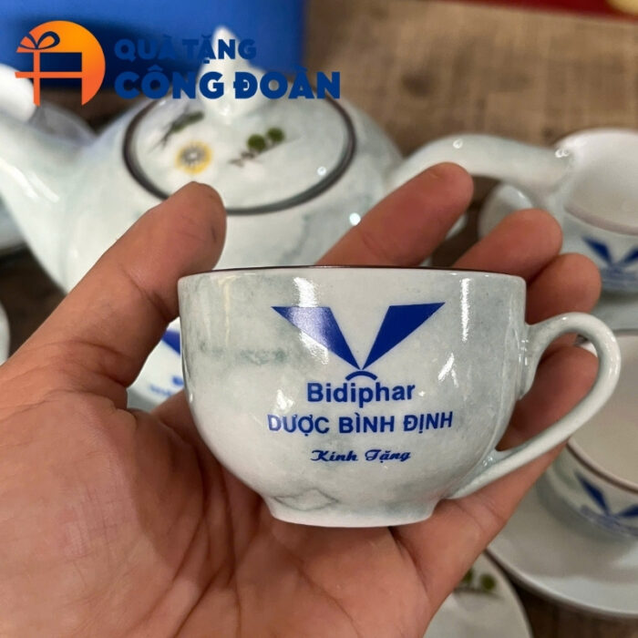 Bộ ấm chén dáng bưởi lửa in logo quà tặng công đoàn AC-07 - Hình ảnh 5