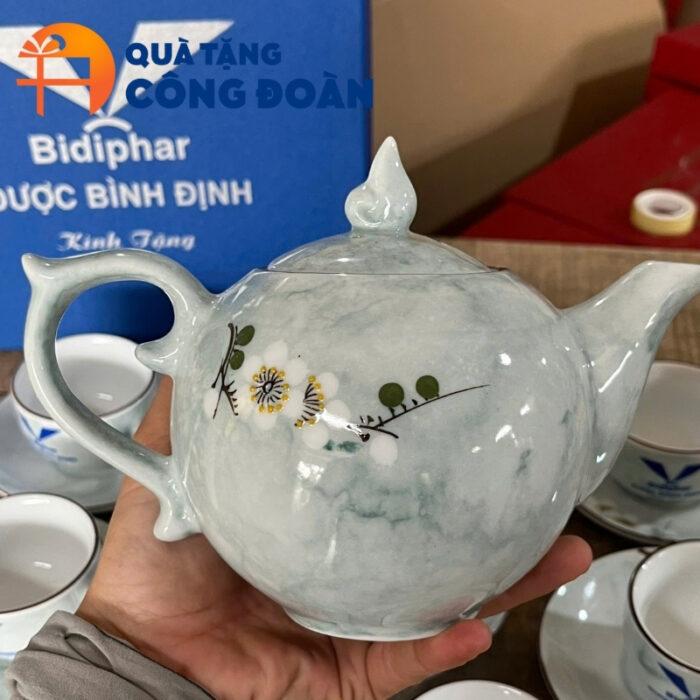 Bộ ấm chén dáng bưởi lửa in logo quà tặng công đoàn AC-07 - Hình ảnh 4