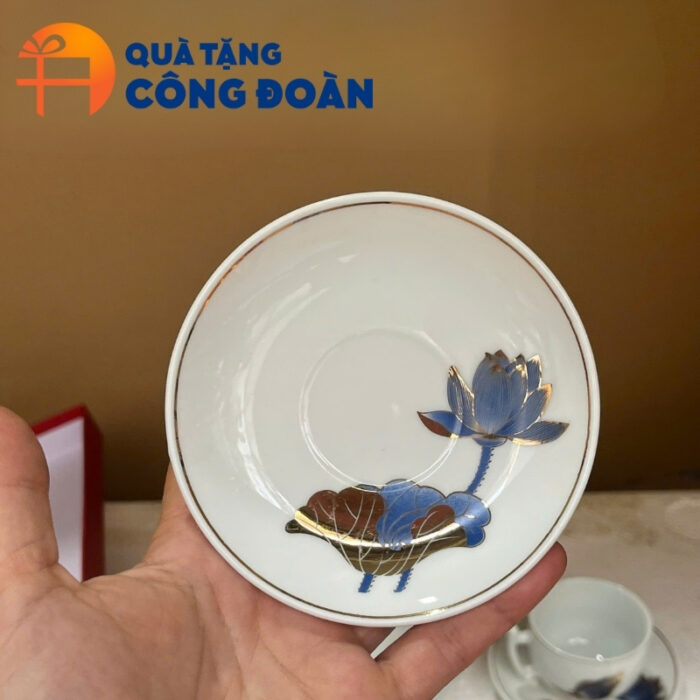 Bộ ấm chén sứ trắng dáng bưởi cành in logo quà tặng công đoàn AC-12 - Hình ảnh 9