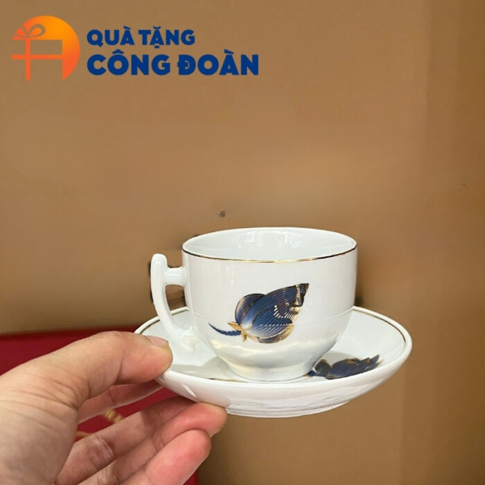 Bộ ấm chén sứ trắng dáng bưởi cành in logo quà tặng công đoàn AC-12 - Hình ảnh 8