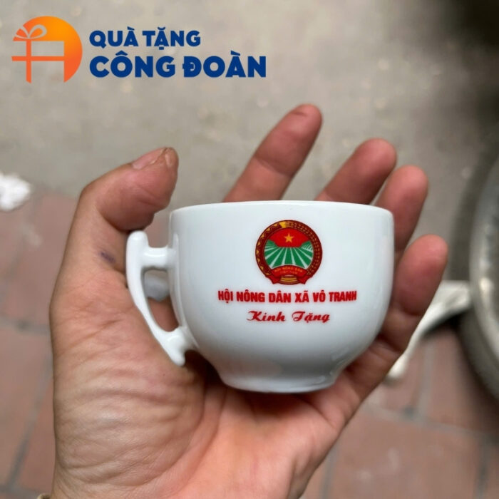 Bộ ấm trà trắng in logo quà tặng công đoàn dáng bưởi cành AC-11 - Hình ảnh 3