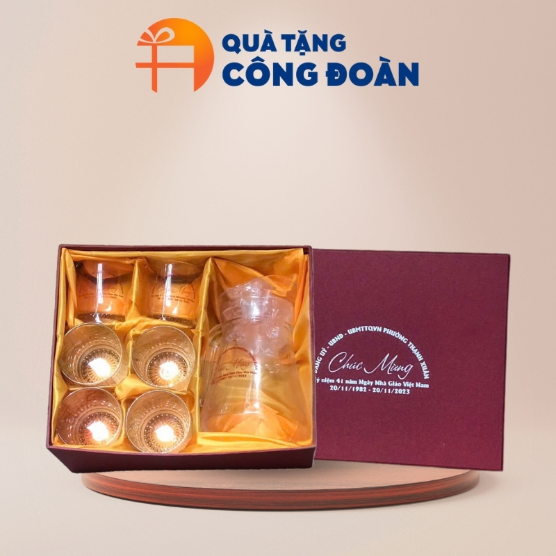 Bộ bình cốc thủy tinh in logo quà tặng công đoàn BBL-02