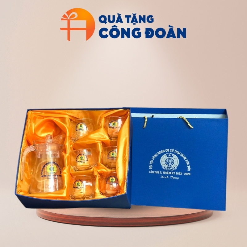 Bộ bình cốc thủy tinh Luminarc in logo đại hội công đoàn BBL-01