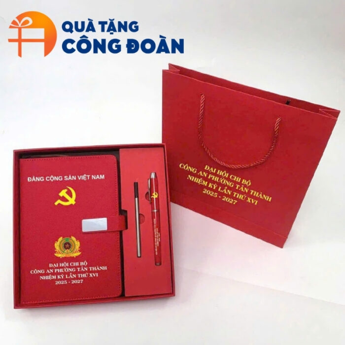 Bộ giftset full bộ sổ bút màu đỏ in logo đại hội công đoàn GS-06 - Hình ảnh 3