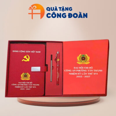 Bộ giftset full bộ sổ bút màu đỏ in logo đại hội công đoàn GS-06