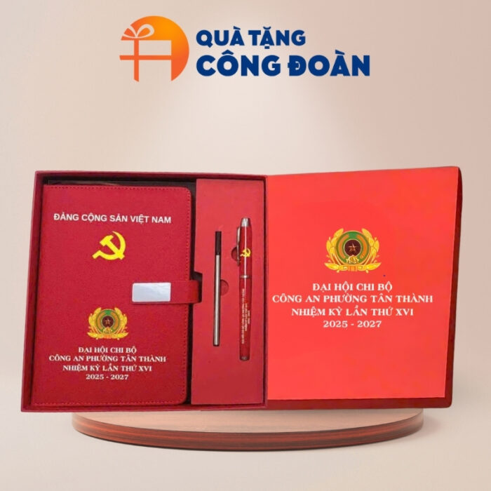 Bộ giftset full bộ sổ bút màu đỏ in logo đại hội công đoàn GS-06