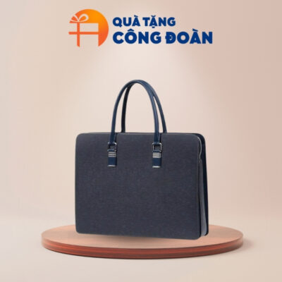 Cặp da bò màu xanh in logo quà tặng công đoàn CD-05