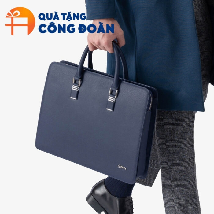 Cặp da bò màu xanh in logo quà tặng công đoàn CD-05 - Hình ảnh 4