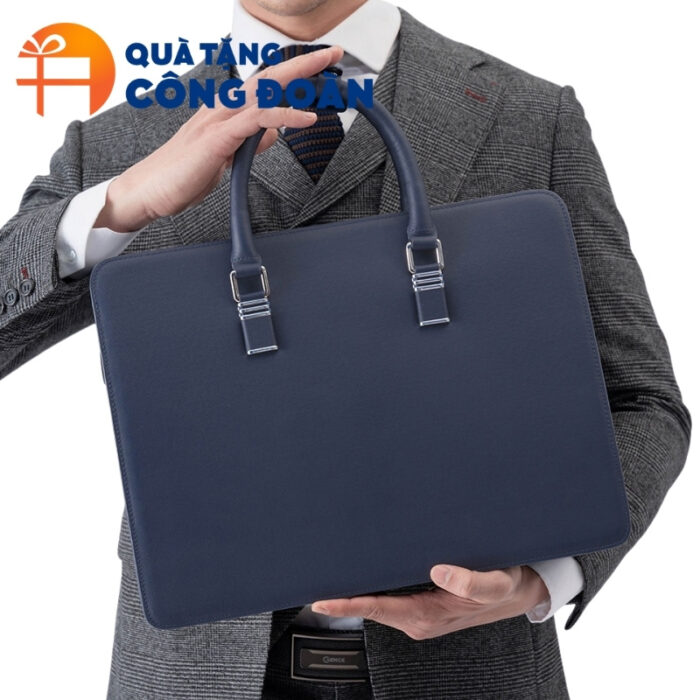 Cặp da bò màu xanh in logo quà tặng công đoàn CD-05 - Hình ảnh 5