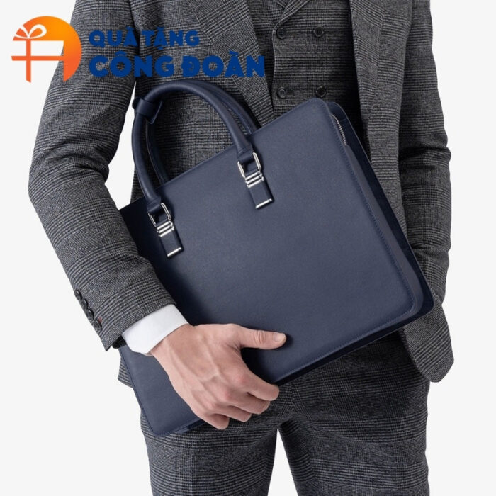 Cặp da bò màu xanh in logo quà tặng công đoàn CD-05 - Hình ảnh 6