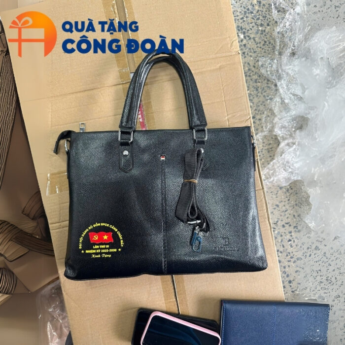 Cặp da màu đen kích thước 38x6x28cm in logo đại hội CD-01 - Hình ảnh 3