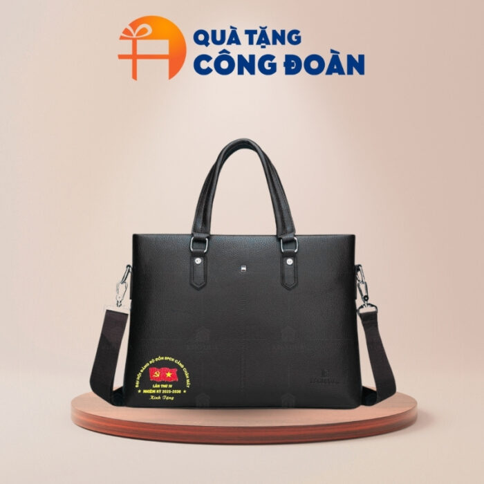 Cặp da màu đen kích thước 38x6x28cm in logo đại hội CD-01