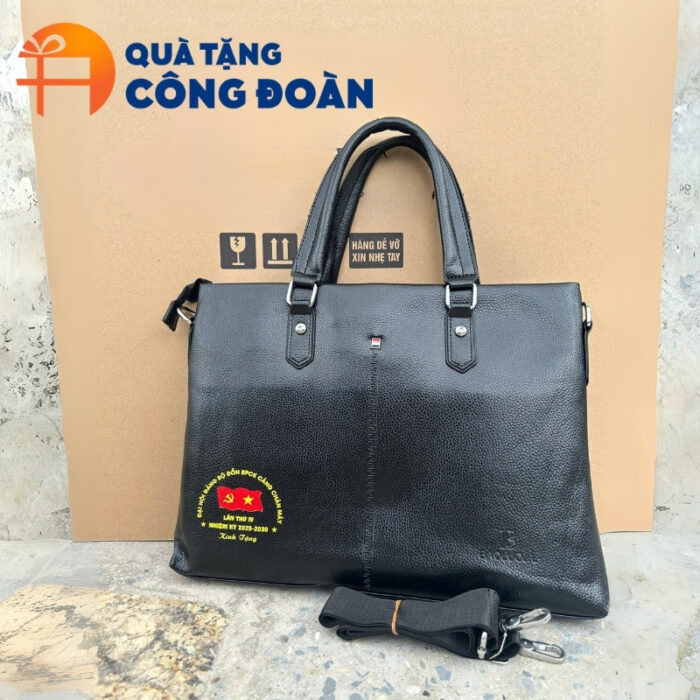 Cặp da màu đen kích thước 38x6x28cm in logo đại hội CD-01 - Hình ảnh 4