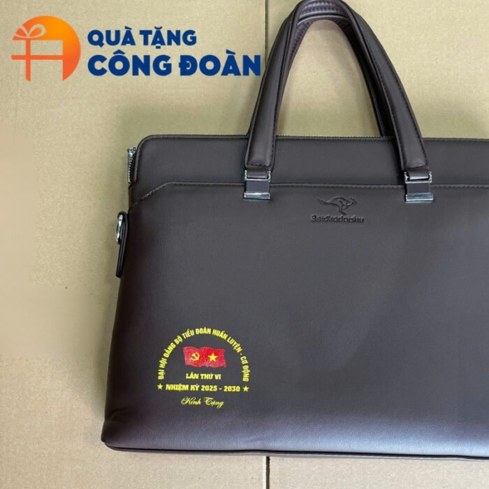 Cặp da màu nâu đen in logo quà tặng đại hội CD-02 - Hình ảnh 4