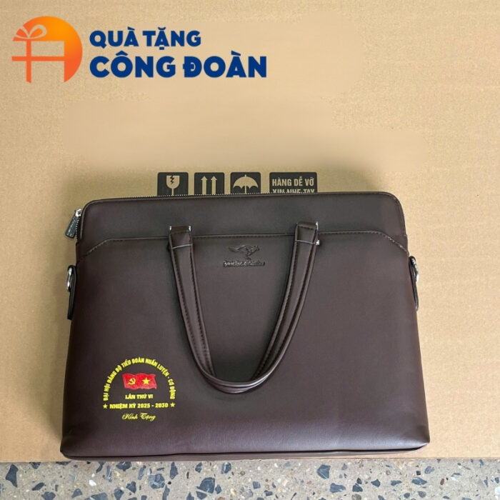 Cặp da màu nâu đen in logo quà tặng đại hội CD-02 - Hình ảnh 3