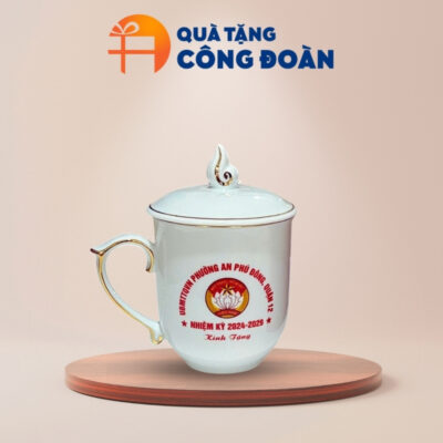 Cốc sứ trắng nắp ngọn lửa in logo quà tặng công đoàn CS-07