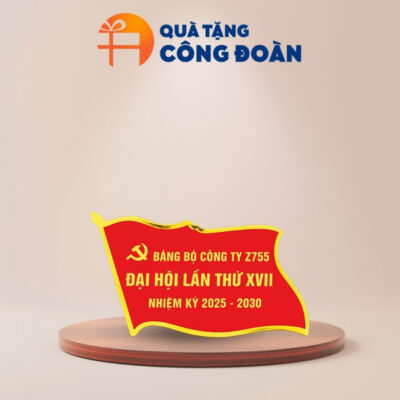 Huy hiệu kim loại đổ keo màu đỏ in logo quà tặng công đoàn HH-01