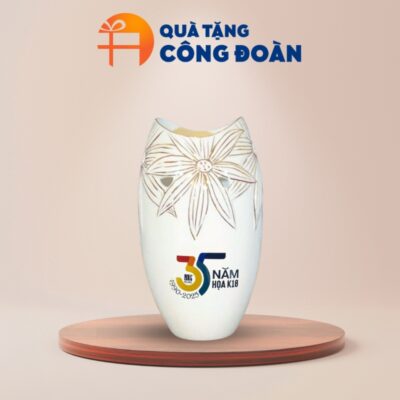 Lọ hoa gốm sứ miệng cá khoét in logo quà tặng công đoàn LH-06