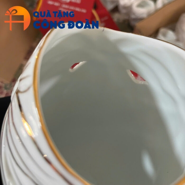 Lọ hoa gốm sứ miệng cá khoét in logo quà tặng công đoàn LH-06 - Hình ảnh 4