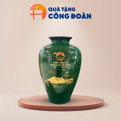 Lọ hoa men màu vẽ vàng mã đáo thành công in logo đại hội LH-11