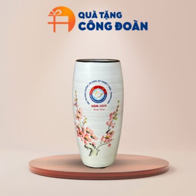 Lọ hoa men xước họa tiết hoa đào in logo đại hội LH-12