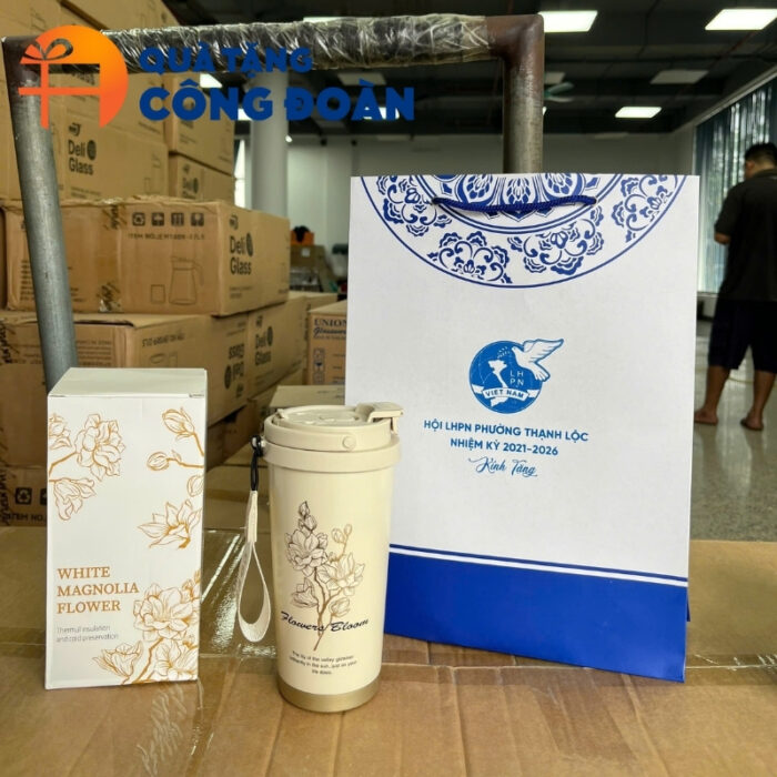 Ly giữ nhiệt Inox 500ml vẽ hoa in logo quà tặng công đoàn LGN-04 - Hình ảnh 4