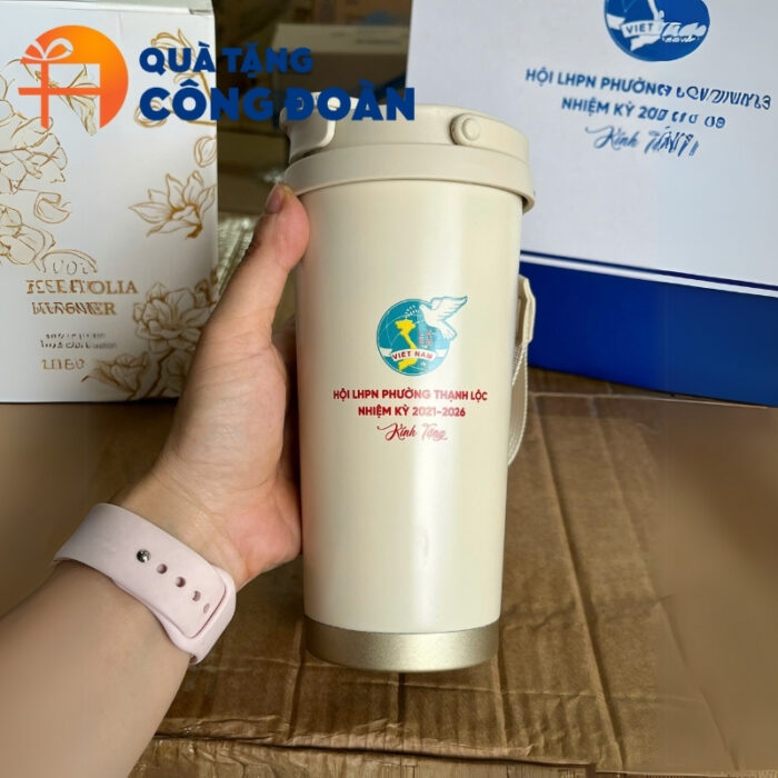 Ly giữ nhiệt Inox 500ml vẽ hoa in logo quà tặng công đoàn LGN-04 - Hình ảnh 2