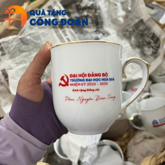 Ly sứ in logo dung tích 350ml quà tặng công đoàn nắp ngọn lửa CS-08 - Hình ảnh 2