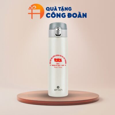 Bình giữ nhiệt inox 500ml màu kem quà tặng Đại hội in logo BGN-08