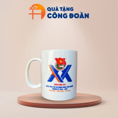 Cốc sứ in logo quà tặng Đại hội Đoàn dung tích 350ml quai C CS-10