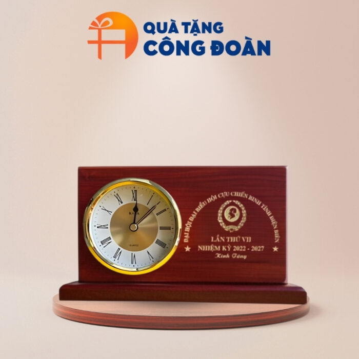 Đồng hồ để bàn gỗ in logo Quà tặng Đại hội Đại biểu DH-08