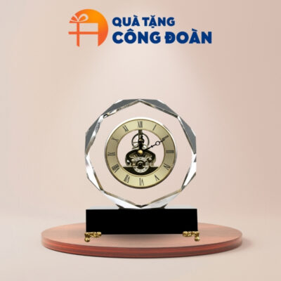 Đồng hồ để bàn pha lê tròn in logo quà tặng Đại hội DH-04