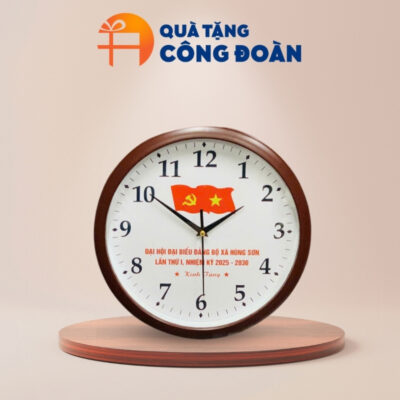 Đồng hồ treo tường tròn 35cm in logo quà tặng Đại hội DH-10