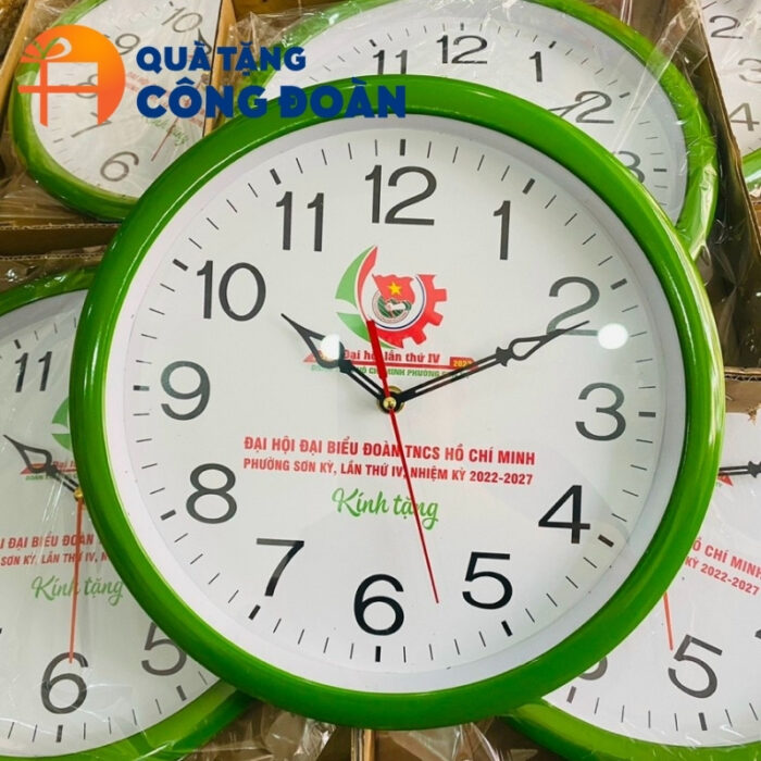Đồng hồ treo tường quà tặng Đại hội Đại biểu in logo viền xanh lá DH-16 - Hình ảnh 3