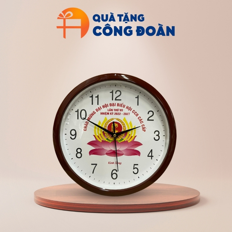 Đồng hồ treo tường quà tặng Đại hội Đại biểu in logo hình tròn 35cm DH-18