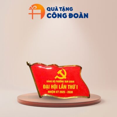 Huy hiệu kim loại màu đỏ in logo quà tặng Đại hội Đảng bộ HH-02