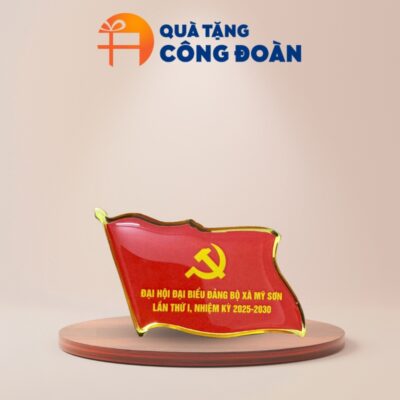 Huy hiệu quà tặng Đại hội in logo kim loại hình lá cờ HH-03