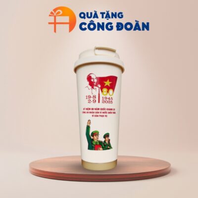 Ly giữ nhiệt dung tích 500ml màu kem in logo quà tặng Đại hội LGN-05