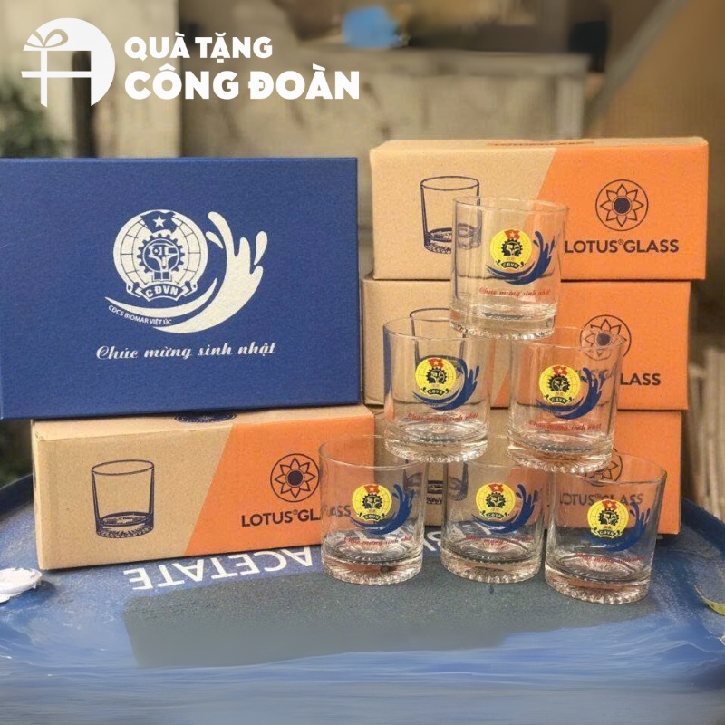 Ly thủy tinh in logo quà tặng công đoàn