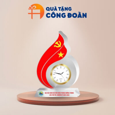 Quà tặng Đại hội đồng hồ để bàn in logo dáng ngọn lửa DH-06